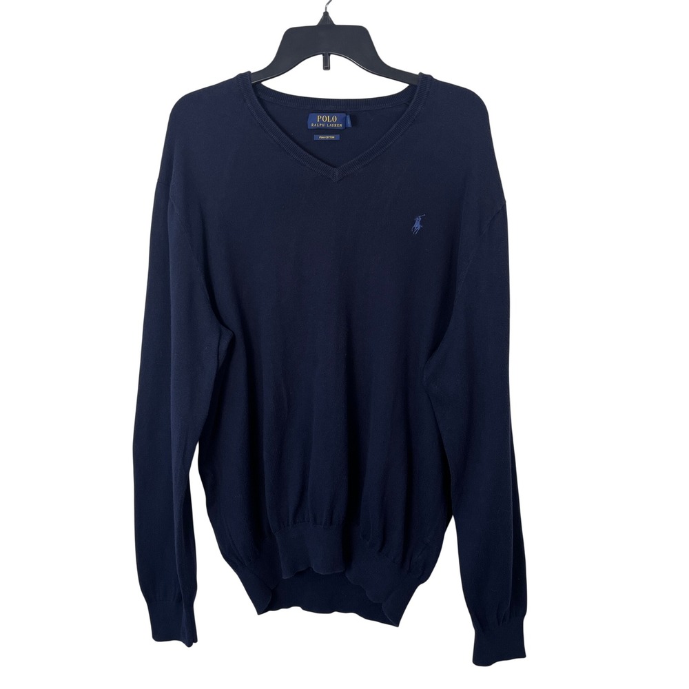 Polo Ralph Lauren Sweater Men Large Navy Pima Cotton Classic Preppy Minimalist